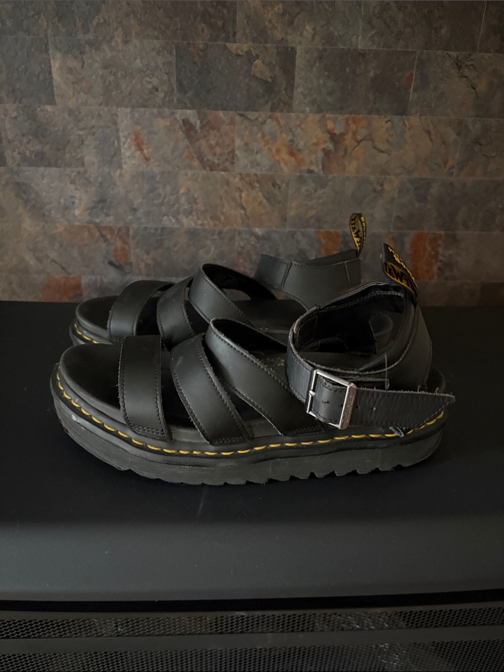 Dr. Martens Black Leather Strappy Platform Sandals - Picture 2 of 6